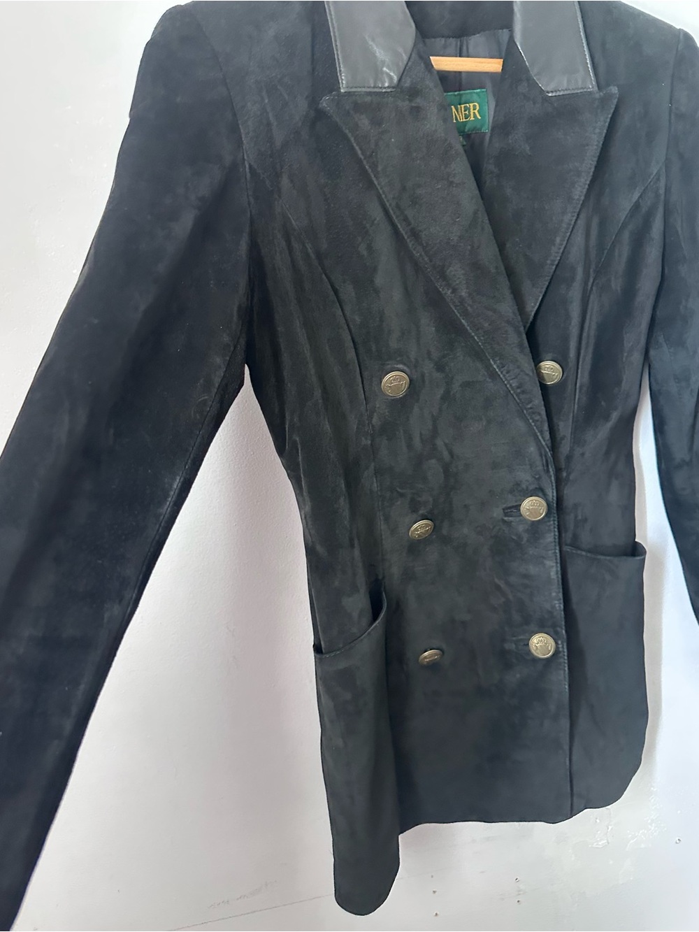 Vintage Danier Leather Jacket Double Breasted Suede 90s Preppy Shoulder Pads - Picture 4 of 15